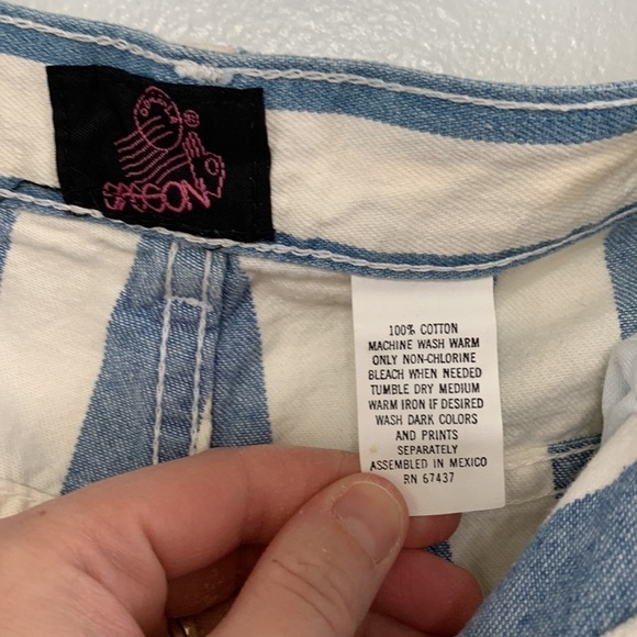 Vintage 90s Sasson Blue White Vertical Striped High Waisted Mom Jeans Size 7 - Picture 6 of 7